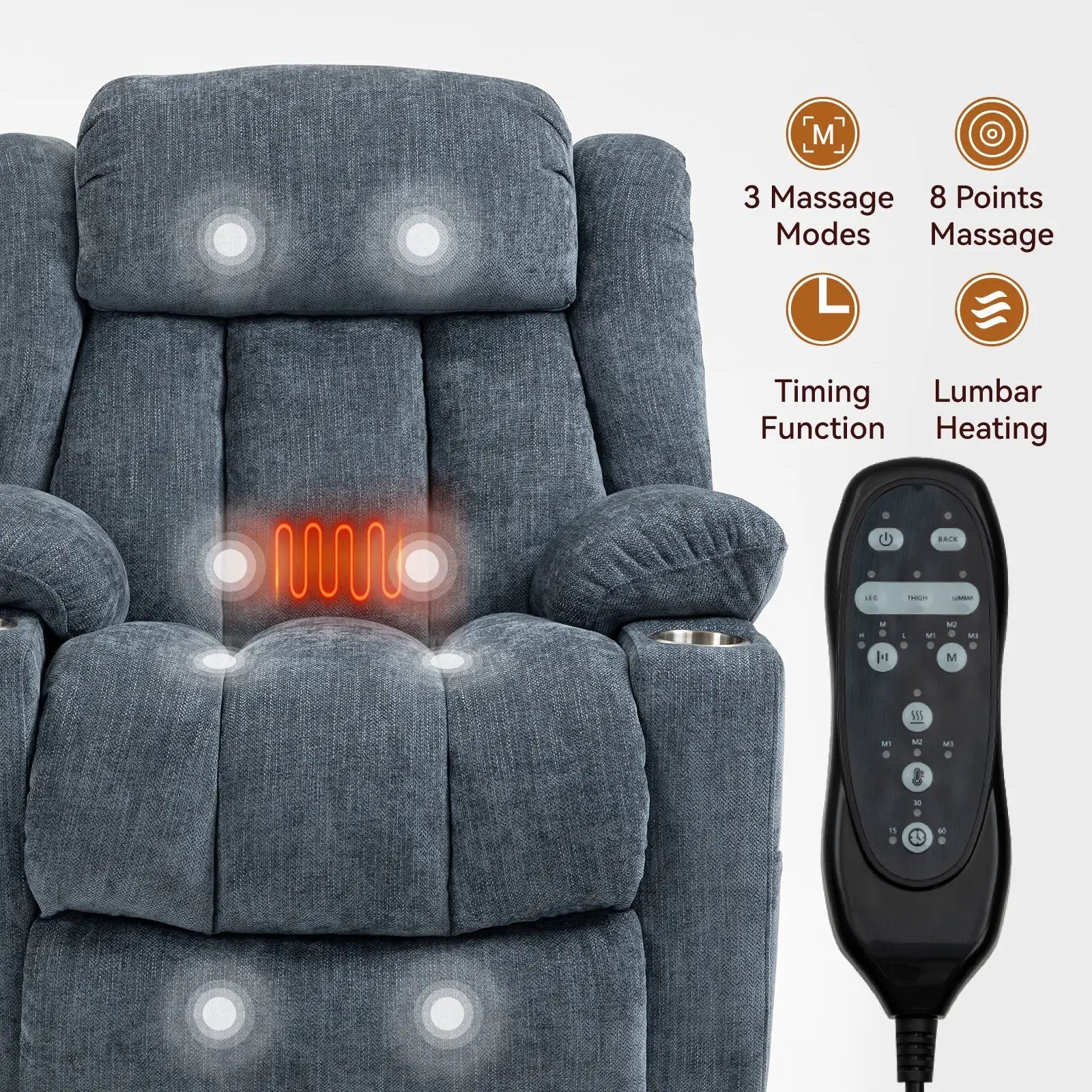 Chenille Power Lift Recliner Chair with Massage & Heating by HouseOfZazla