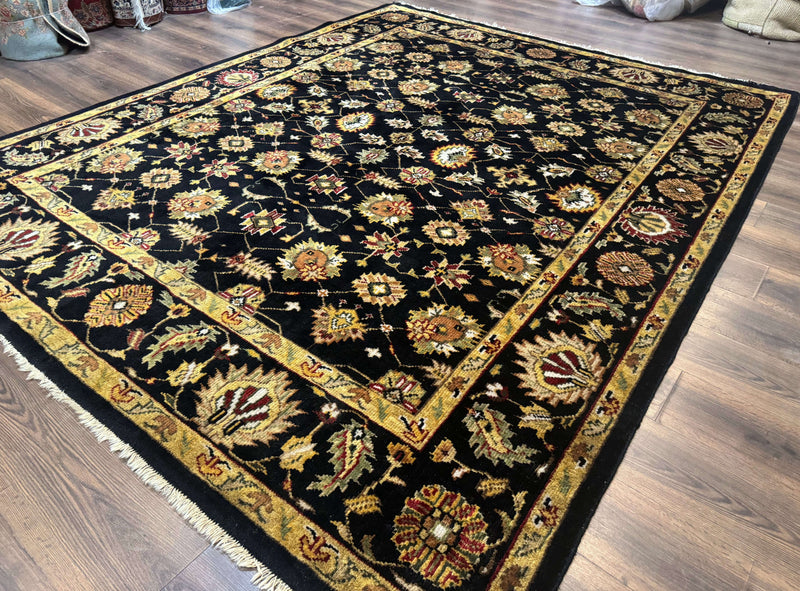 Indo Persian Mahal Rug 8x10, Black and Gold, Wool Hand Knotted Oriental Carpet by Jewel Rugs