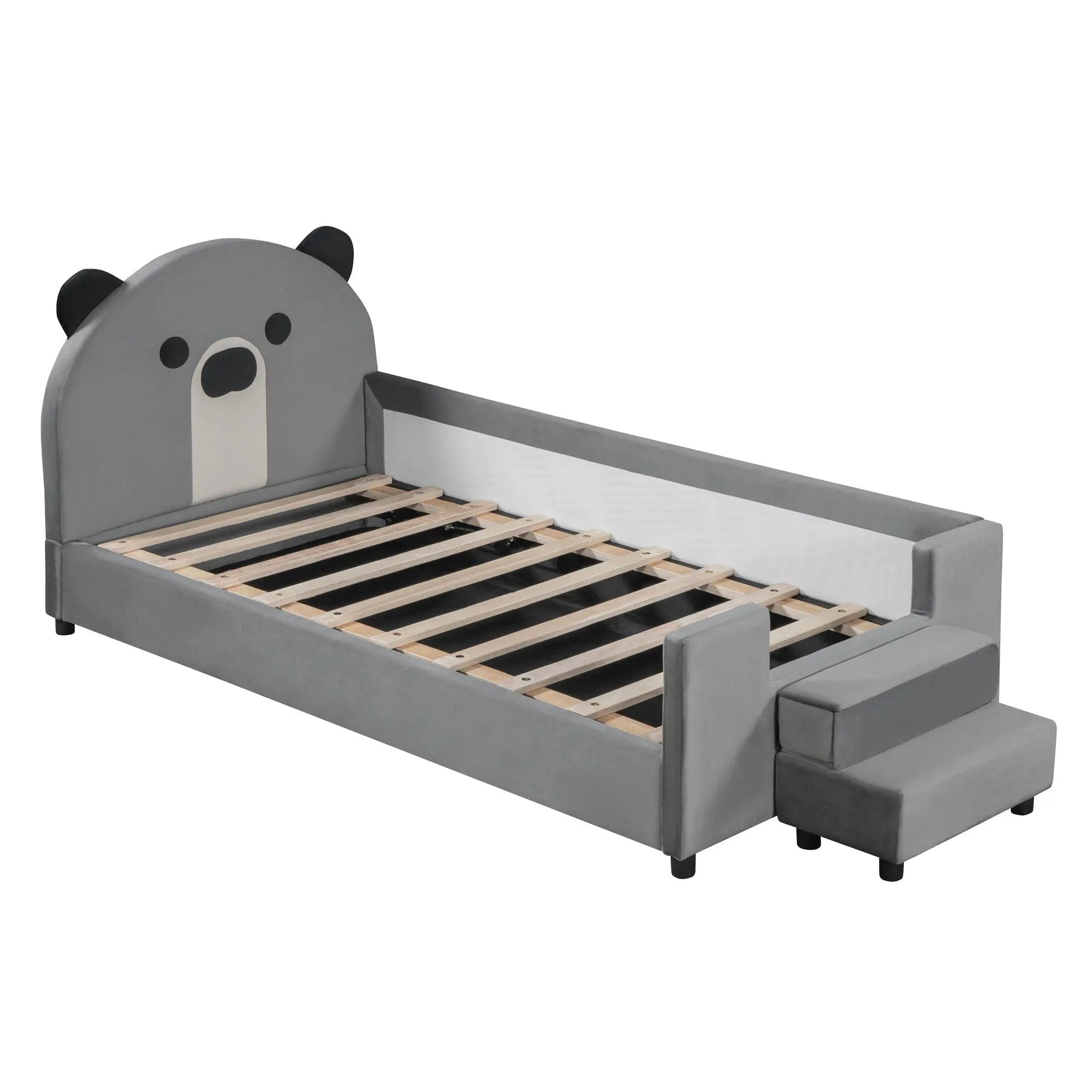 Upholstered Daybed With Bear Shaped Headboard, Hydraulic System And Breathable Fence by HouseOfZazla