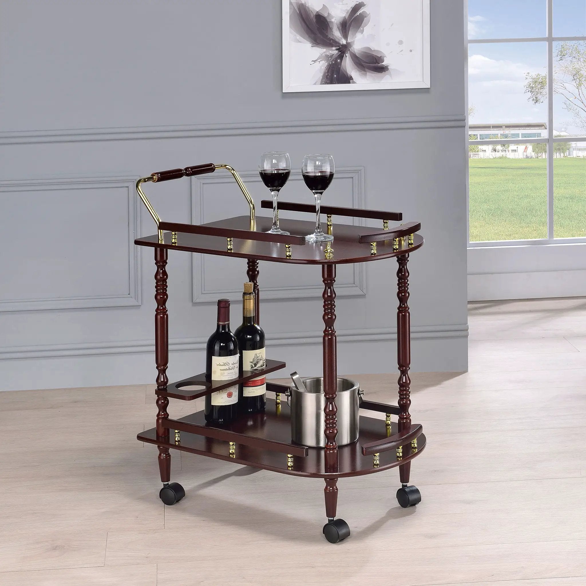 Palmer 2-tier Rectangular Wood Bar Cart Merlot by Unique Piece Furniture
