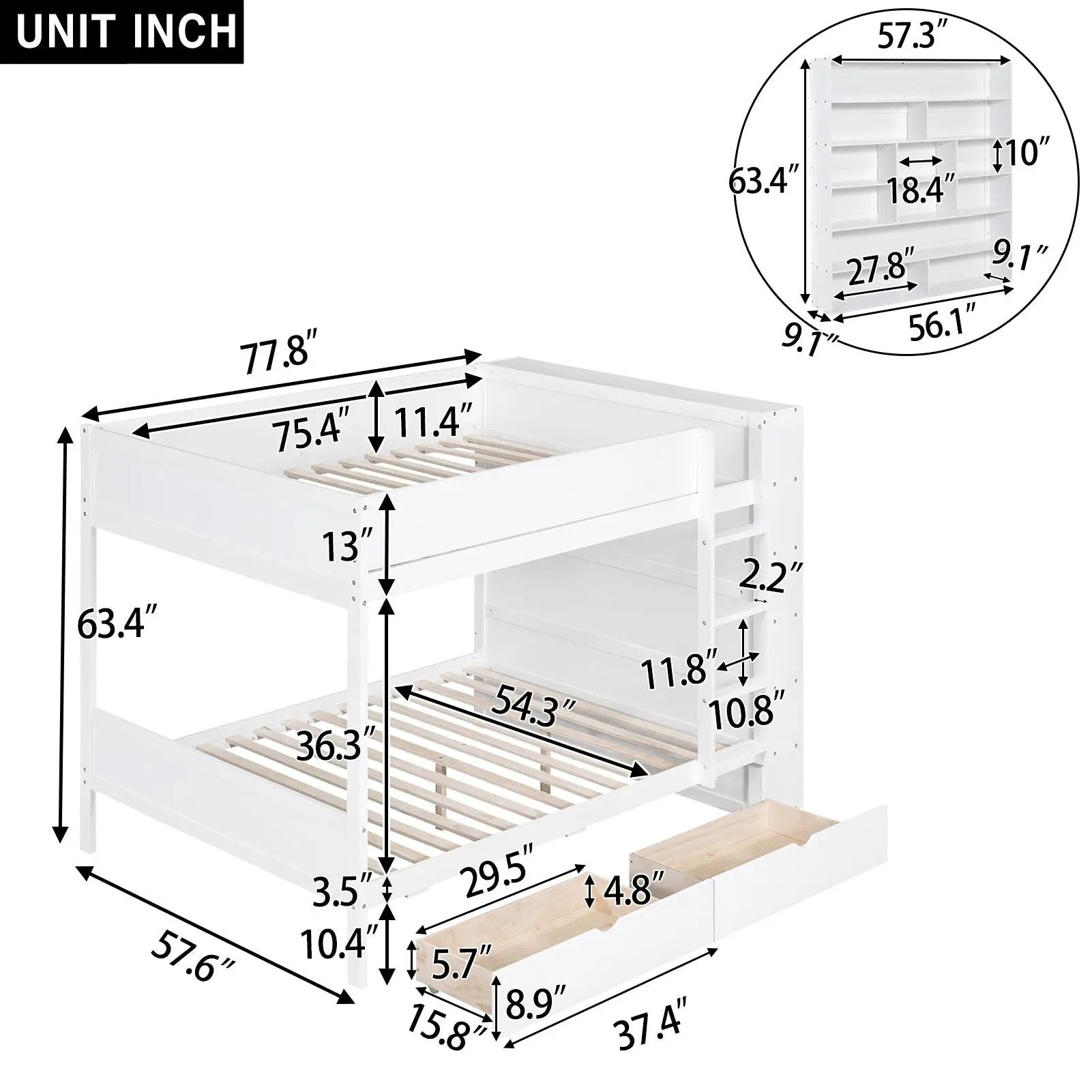 Bunk Bed With 2 Drawers And Multi Layer Cabinet