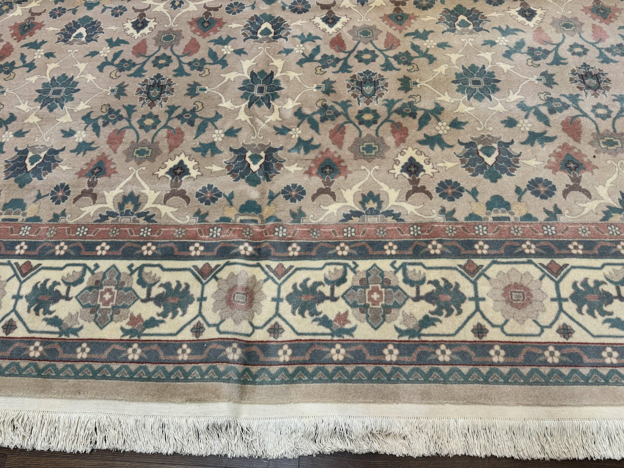 Palace Size Wool Rug 10x18, Sino Persian Kerman Rug, Oversized Hand Knotted Carpet, Light Taupe, Allover Pattern by Jewel Rugs
