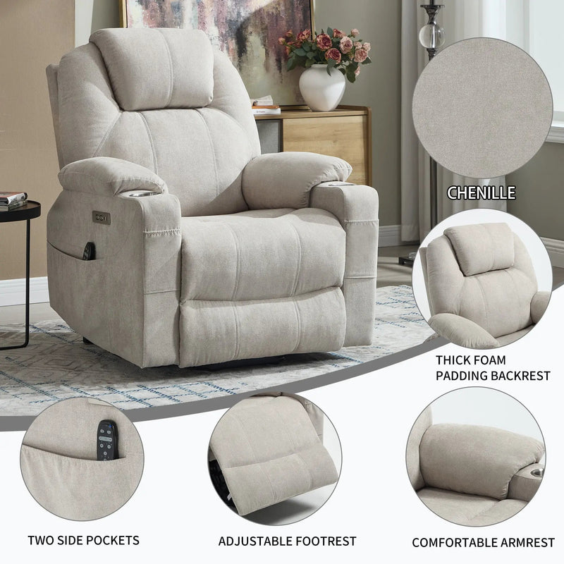 Premium Power Lift Recliner Chair with Massage Functionality by HouseOfZazla