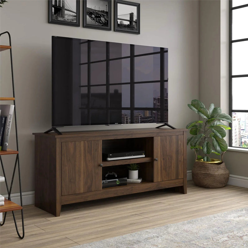 TV Stand For TVs Up To 65" With Open Shelves And Storage Cabinets - Walnut by HouseOfZazla