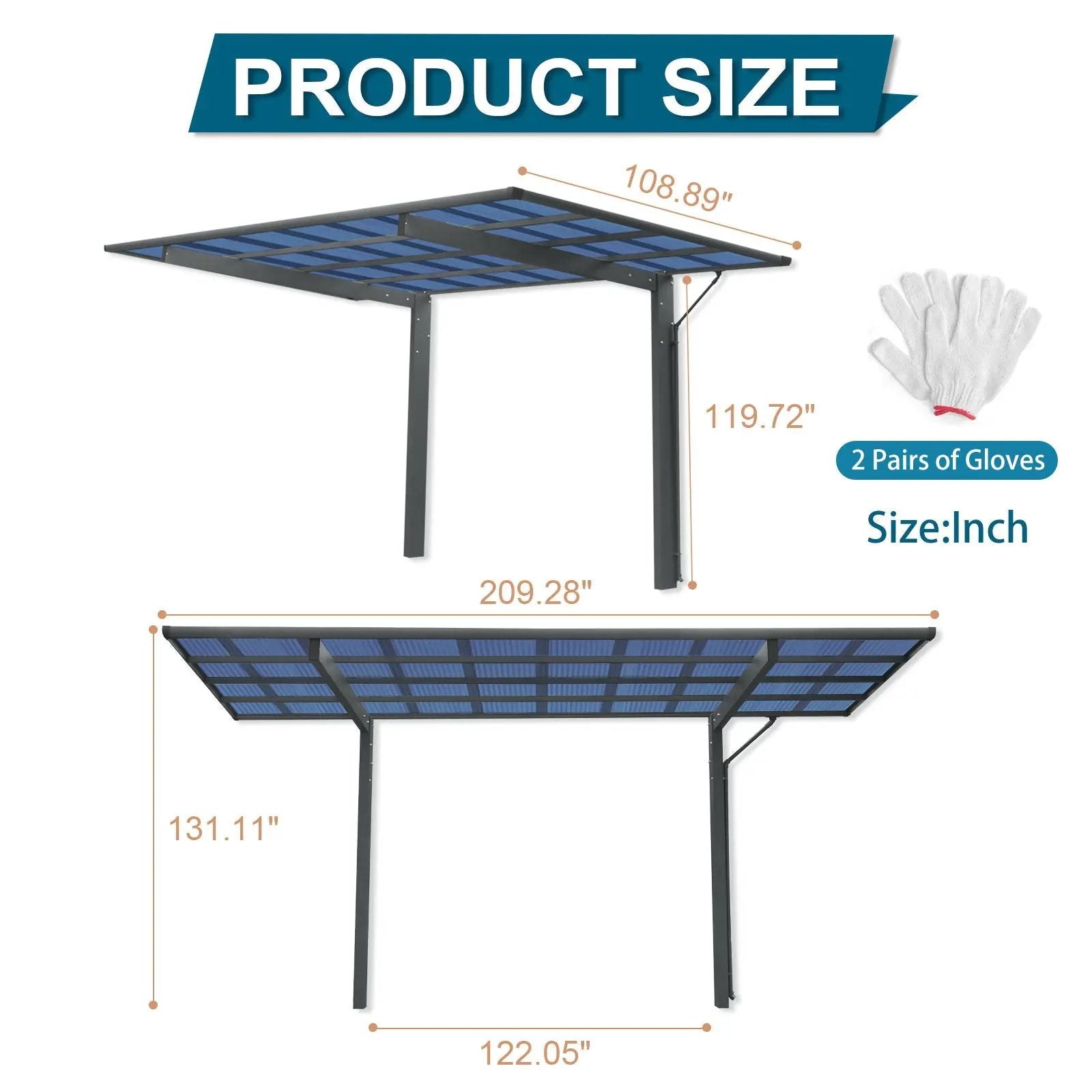 Outdoor Carport, Single Carport Aluminum Metal Frame And Polycarbonate Panels Car Port For Outdoor Driveway Car, Truck - Charcoal by Unique Piece Furniture