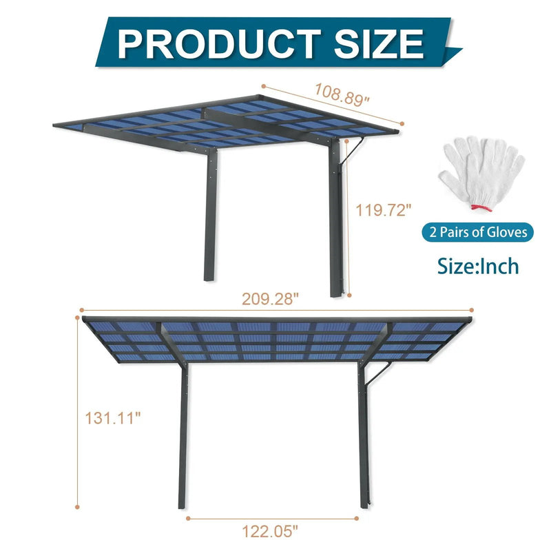 Outdoor Carport, Single Carport Aluminum Metal Frame And Polycarbonate Panels Car Port For Outdoor Driveway Car, Truck - Charcoal by Unique Piece Furniture