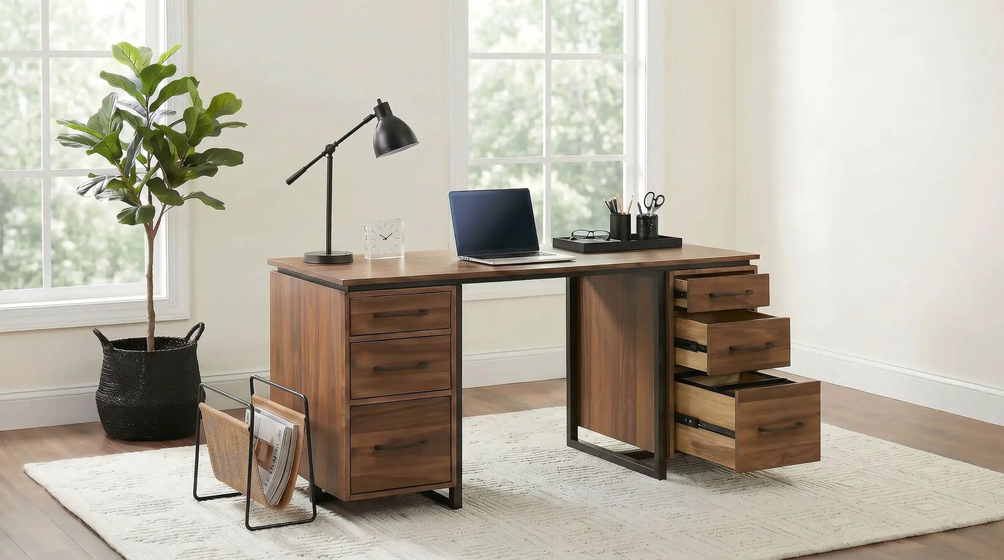 Berhalter 6-Drawer Double Pedestal File Computer Desk by Unique Piece Furniture