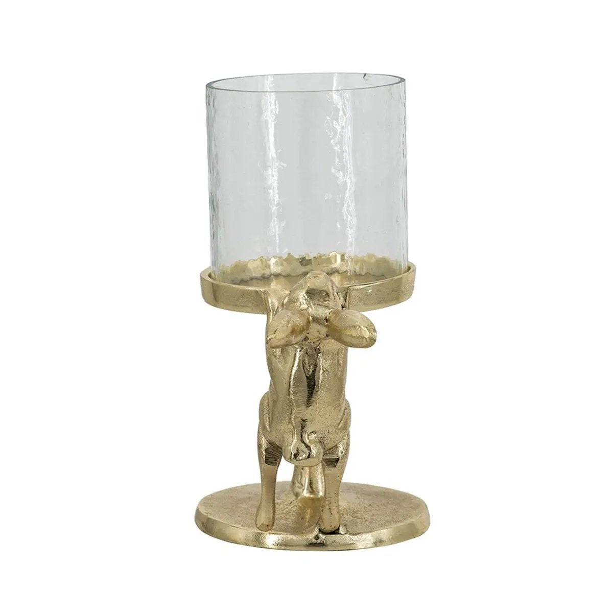 7x4x7.5' Gold Rabbit Pillar Candle Holder with Clear Glass Hurricane Shade by HouseOfZazla