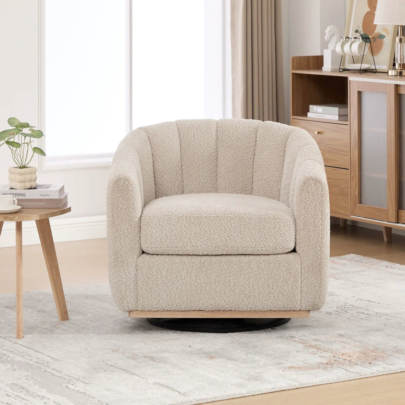 Swivel Upholstered Barrel Chair With Metal Base by HouseOfZazla