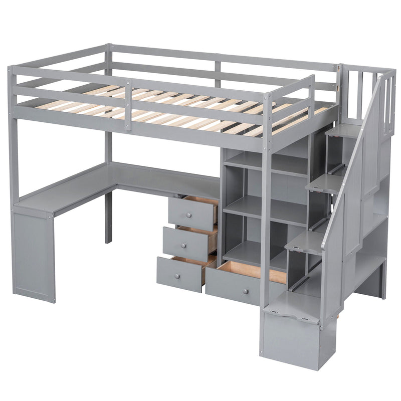Loft Bed With L Shaped Desk, Drawers, Cabinet, And Storage Staircase by HouseOfZazla