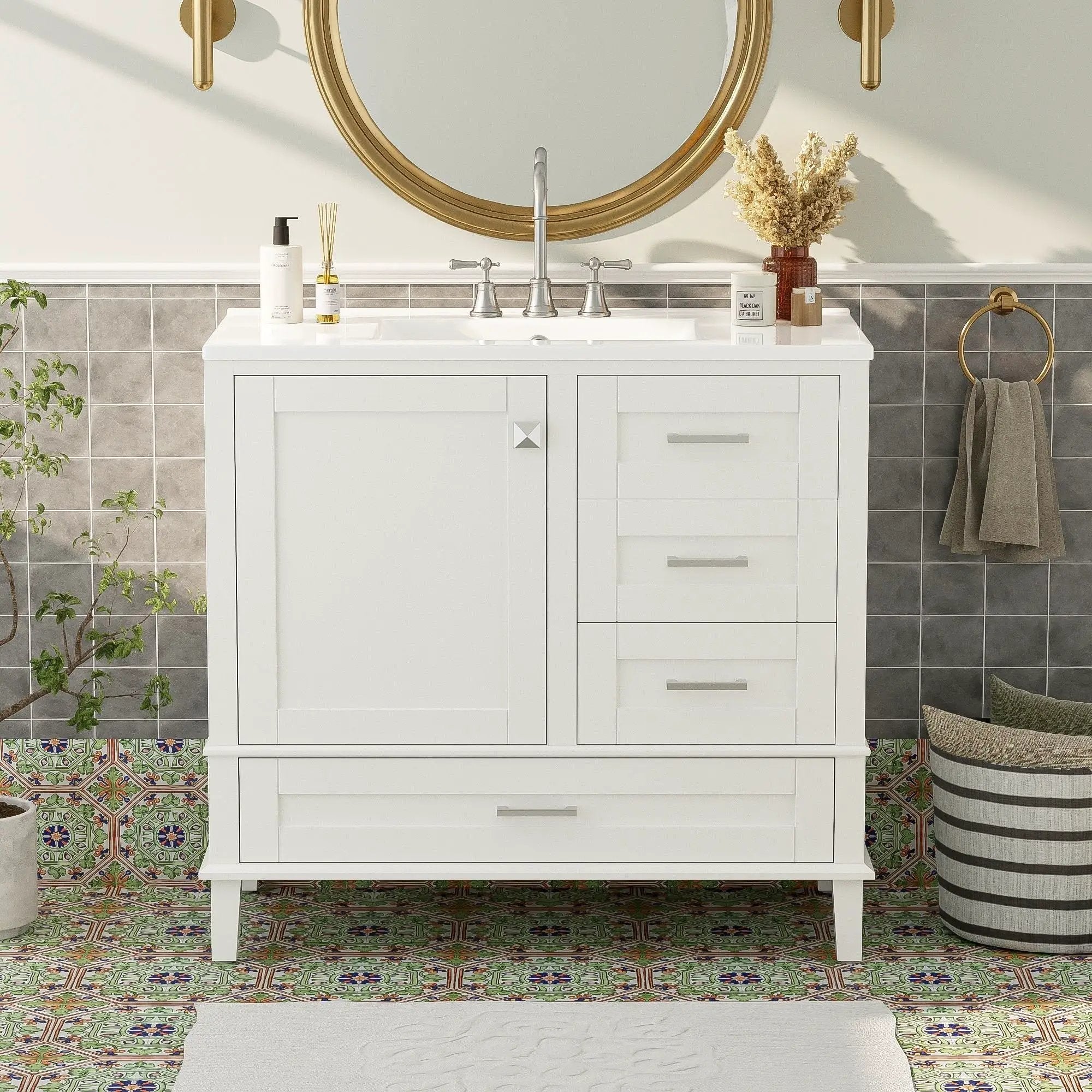 Bathroom Vanity, Modern Bathroom Cabinet With Sink Combo Set, Bathroom Storage Cabinet With A Soft Closing Door And 3 Drawers, Solid Wood Frame by HouseOfZazla