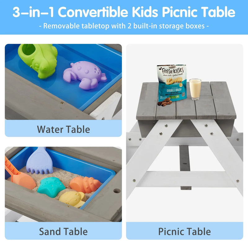 3-In-1 Kids Outdoor Wooden Picnic Table With Umbrella, Convertible Sand & Water, ASTM & CPSIA Certification by Unique Piece Furniture