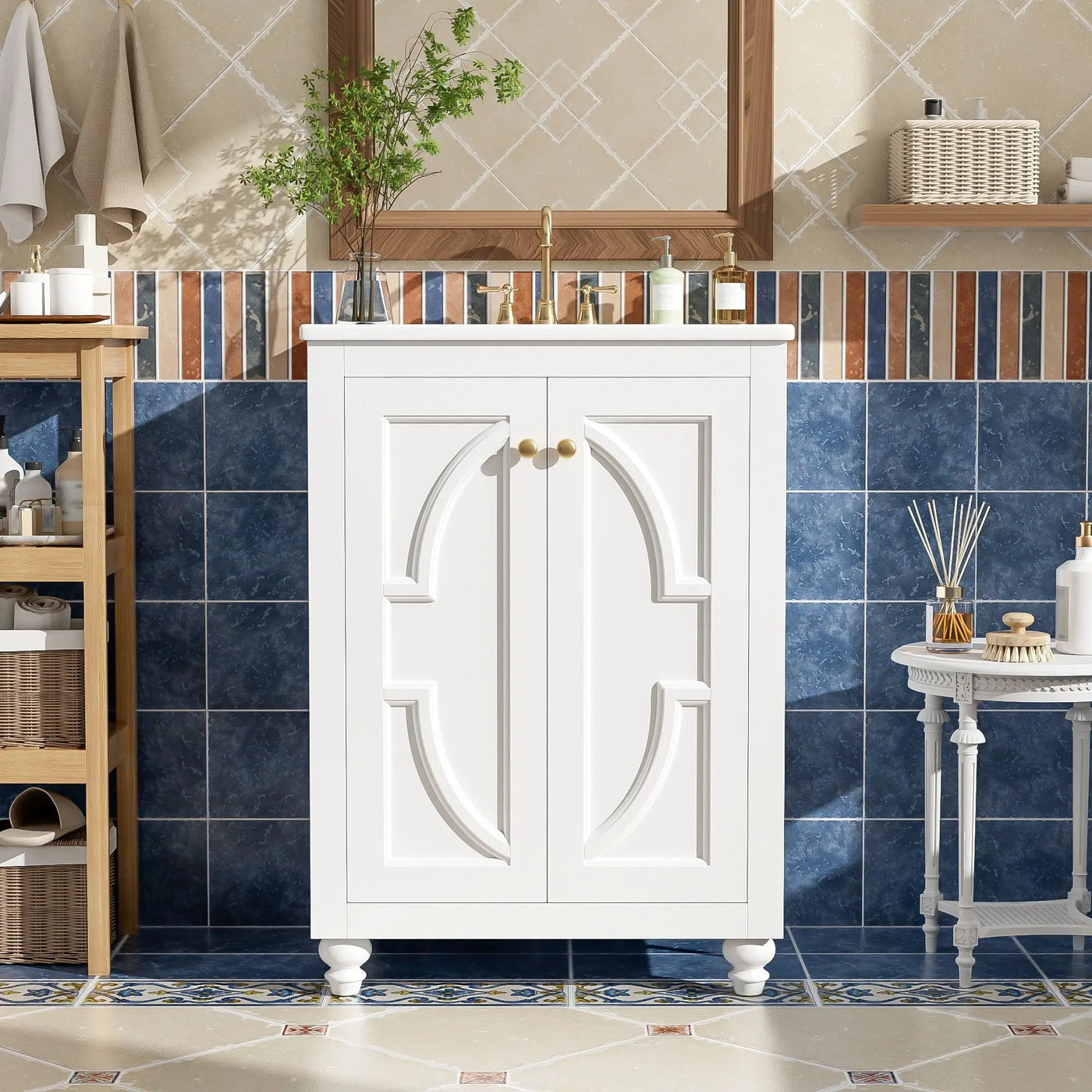 Bathroom Vanity With Ornate Elliptical Motif, Soft Close Hinges by HouseOfZazla
