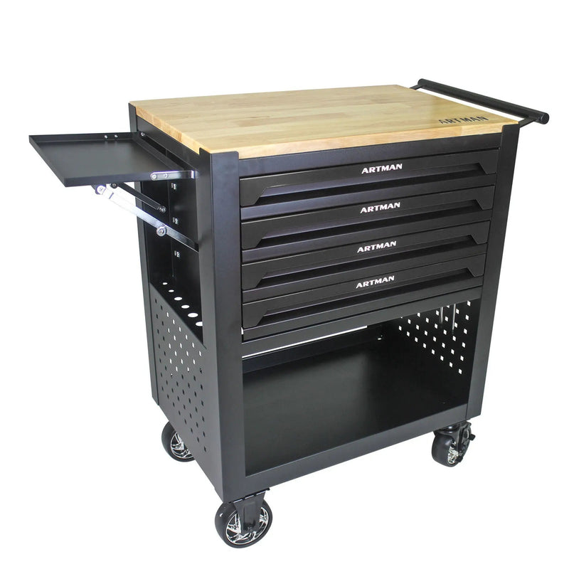 4 Drawers Multifunctional Tool Cart With Wheels And Wooden Top by HouseOfZazla