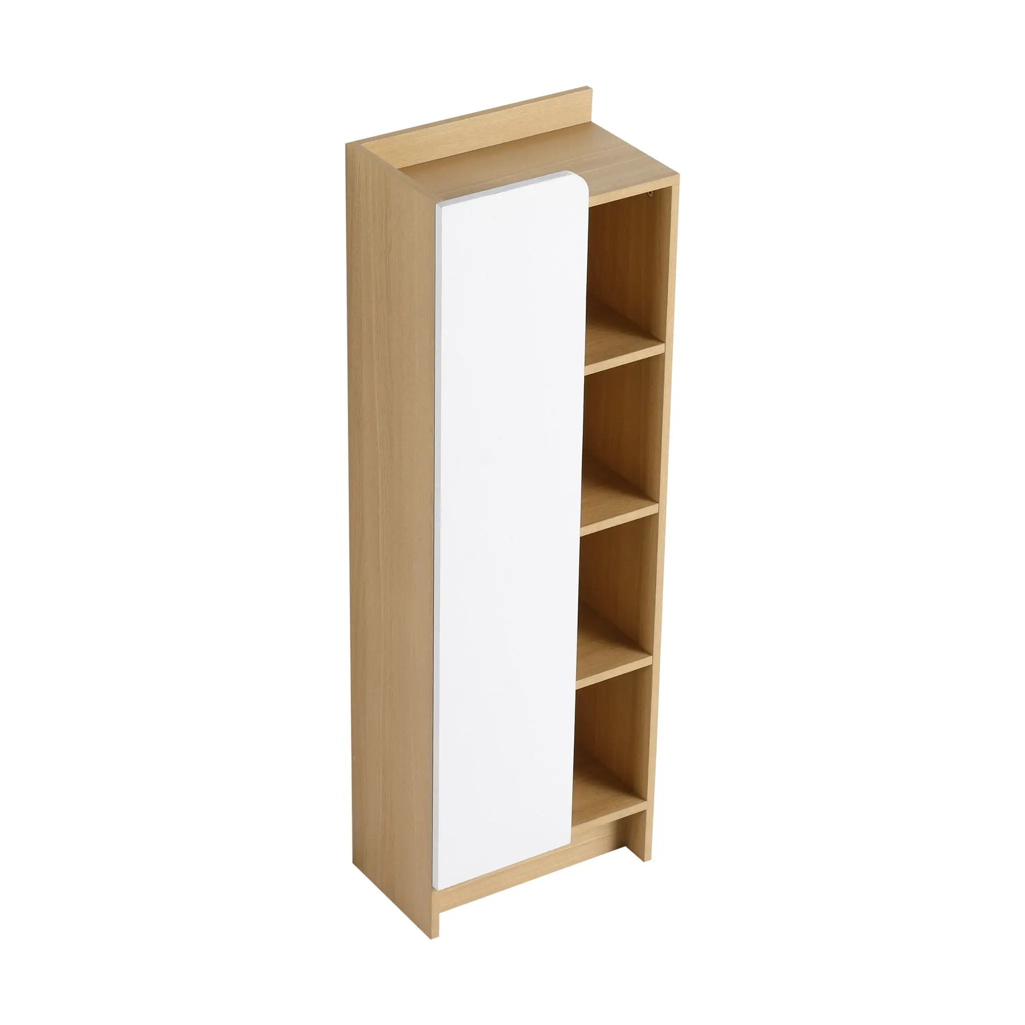 Tall Freestanding Bathroom Side Cabinet With Single Door & 4 Tier Open Shelves - Black / Light Oak / White by HouseOfZazla