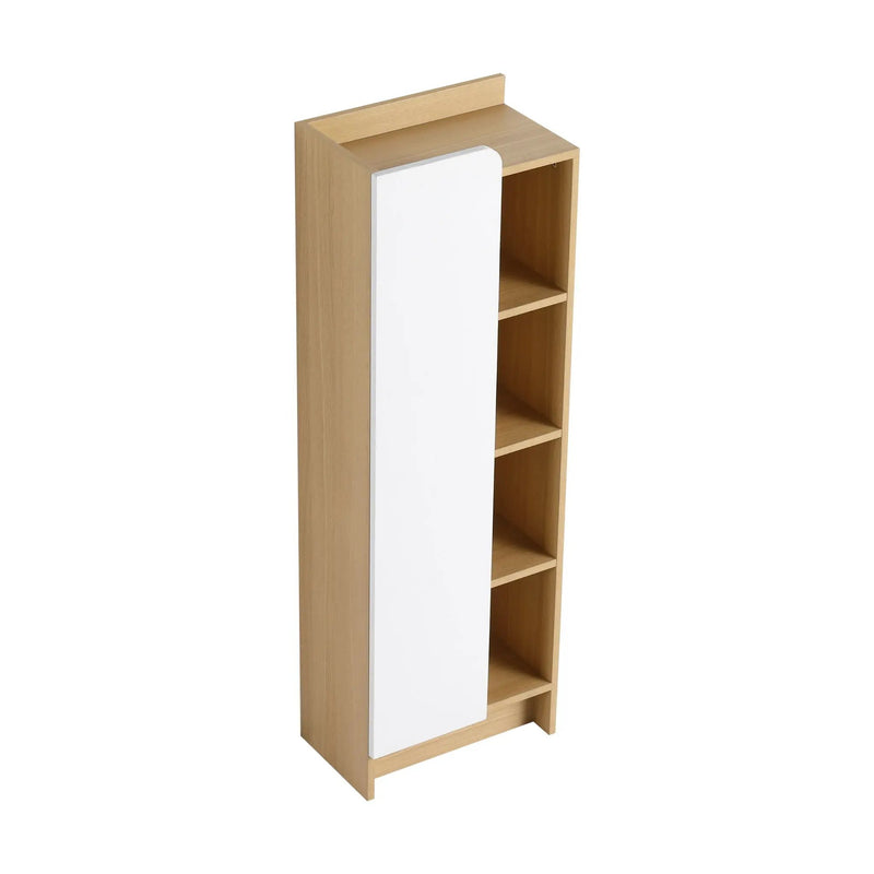 Tall Freestanding Bathroom Side Cabinet With Single Door & 4 Tier Open Shelves - Black / Light Oak / White by HouseOfZazla