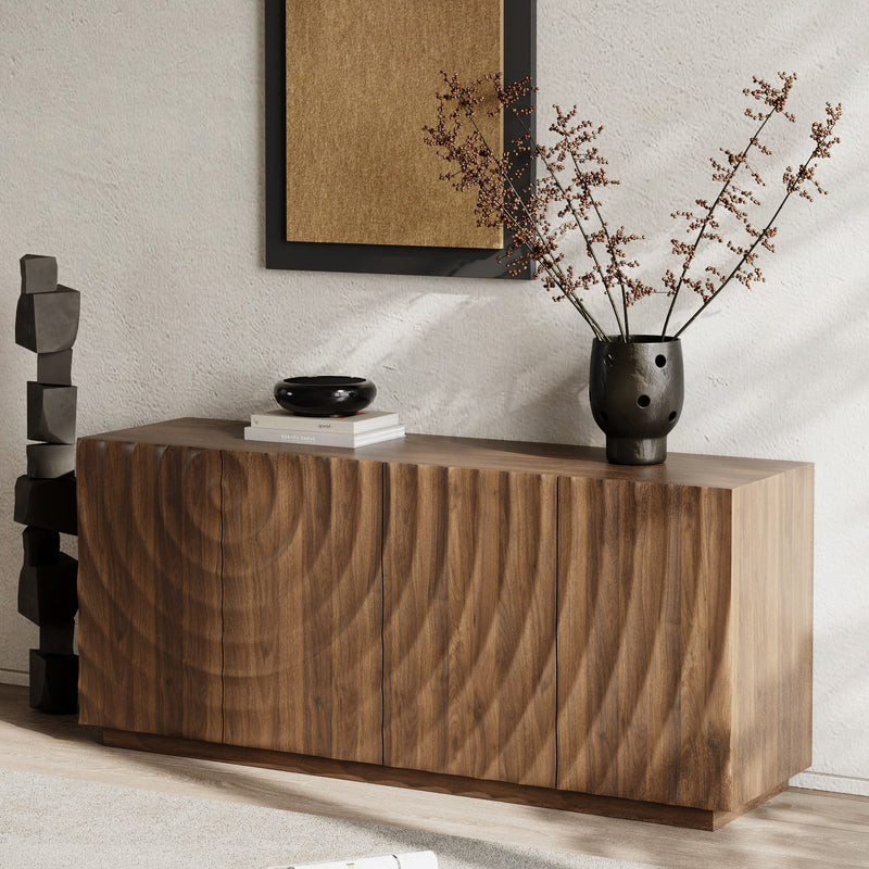 Walnut Buffet Cabinet with Storage - 4-Door Modern Sideboard, photo 2 of 10