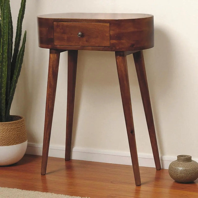 Solid Wood Mini Albion Chestnut Console, 1-Drawer, Nordic Legs by HouseOfZazla