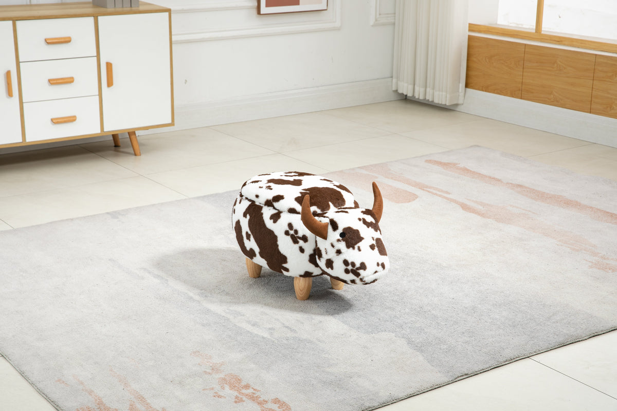 Faux-Fur Ottoman with Hidden Storage and Solid Wood Legs - Brown & White, photo 6 of 9