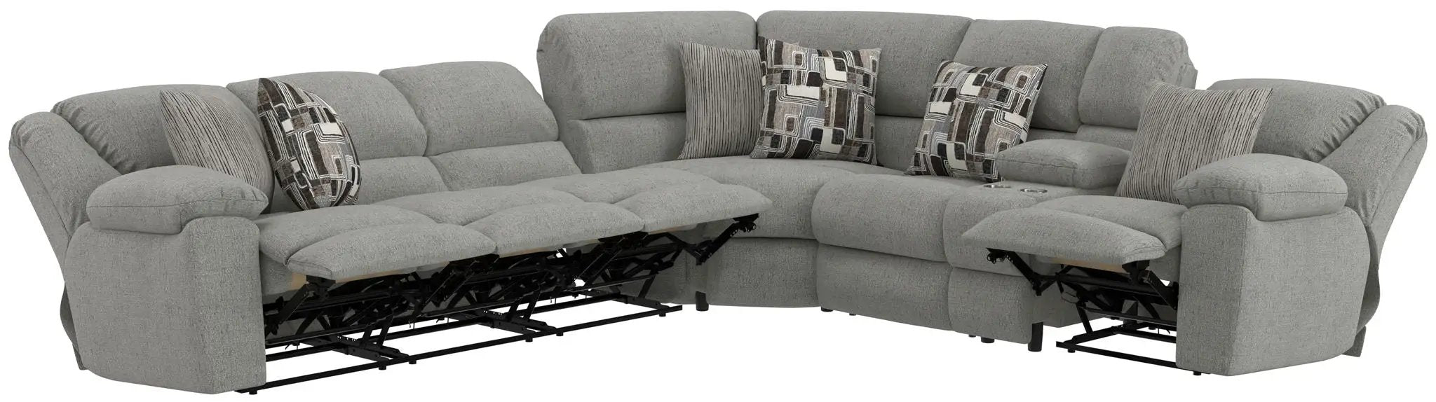 Quinn - 3 Piece Reclining Sectional With 4 Reclining Seats, Storage Arms, Storage Console With Lights, And Drop Down Table - Nature by Unique Piece Furniture