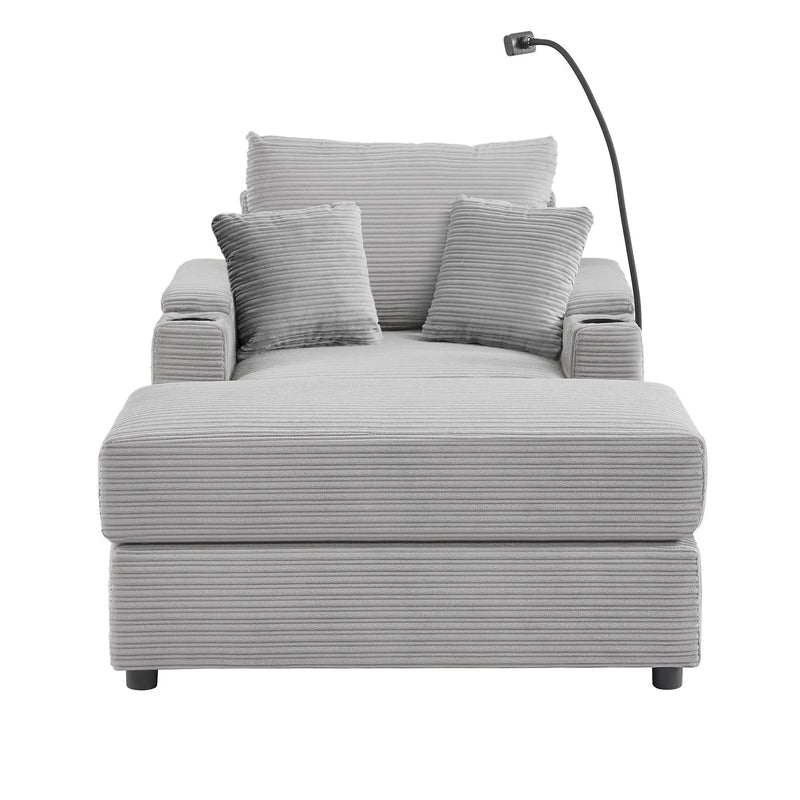 Single Sofa Couch With Storage Space, Movable Ottoman, USB Ports, Cup Holders, Phone Holder