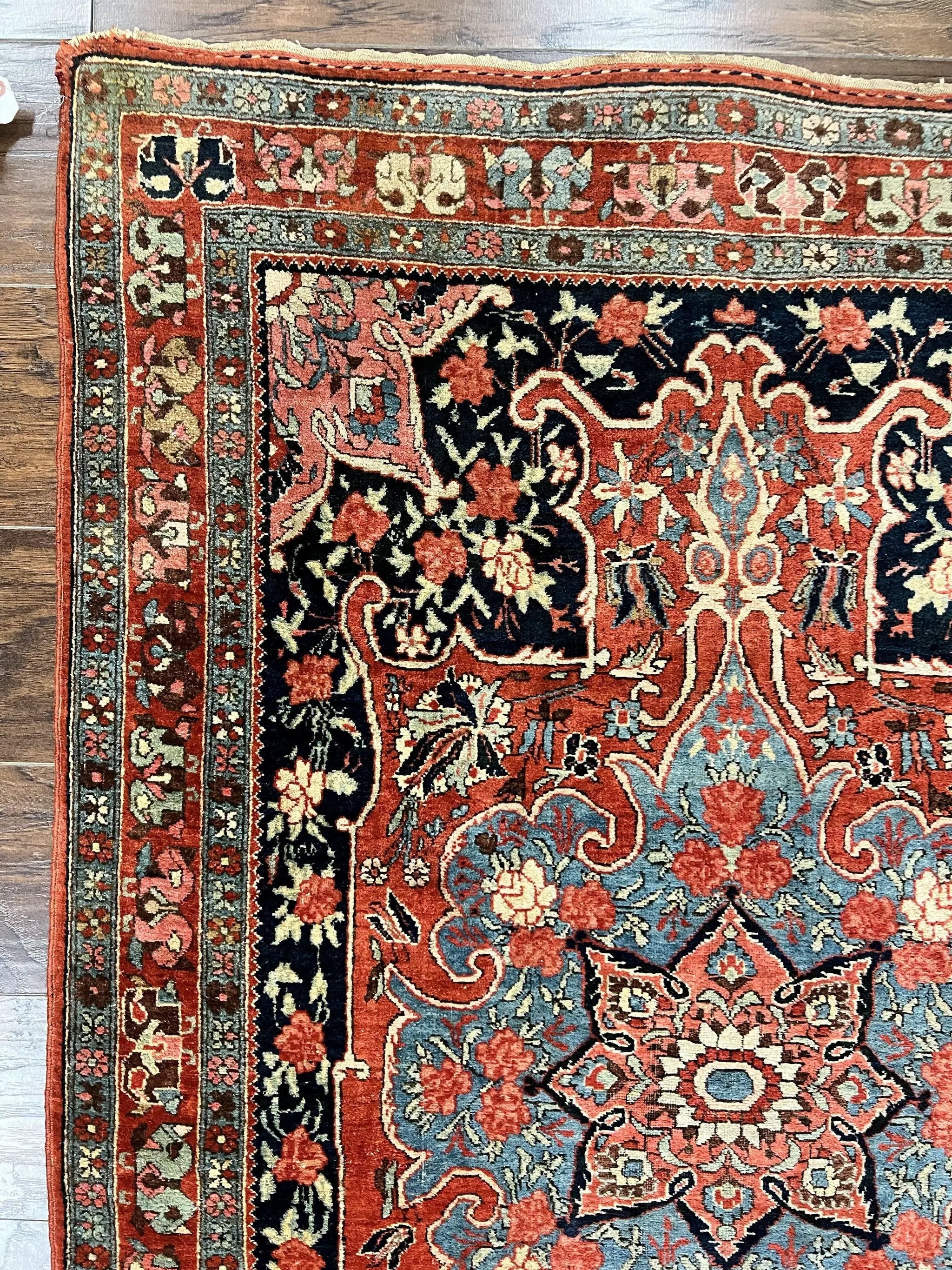 Antique Persian Bidjar Rug 4x5, Red and Blue, Hand Knotted Wool Carpet by Jewel Rugs