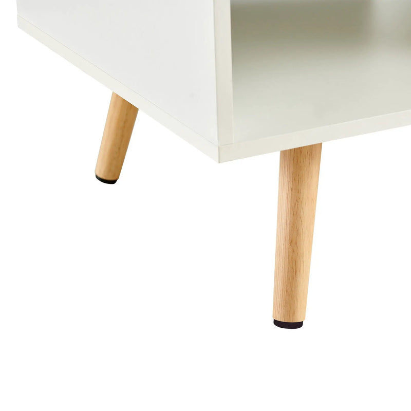 Modern Rectangle Coffee Table With Legs, Sliding Drawer For Storage - White