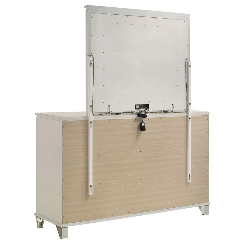Olivia 6-drawer Dresser and LED Mirror Pearl White by Unique Piece Furniture
