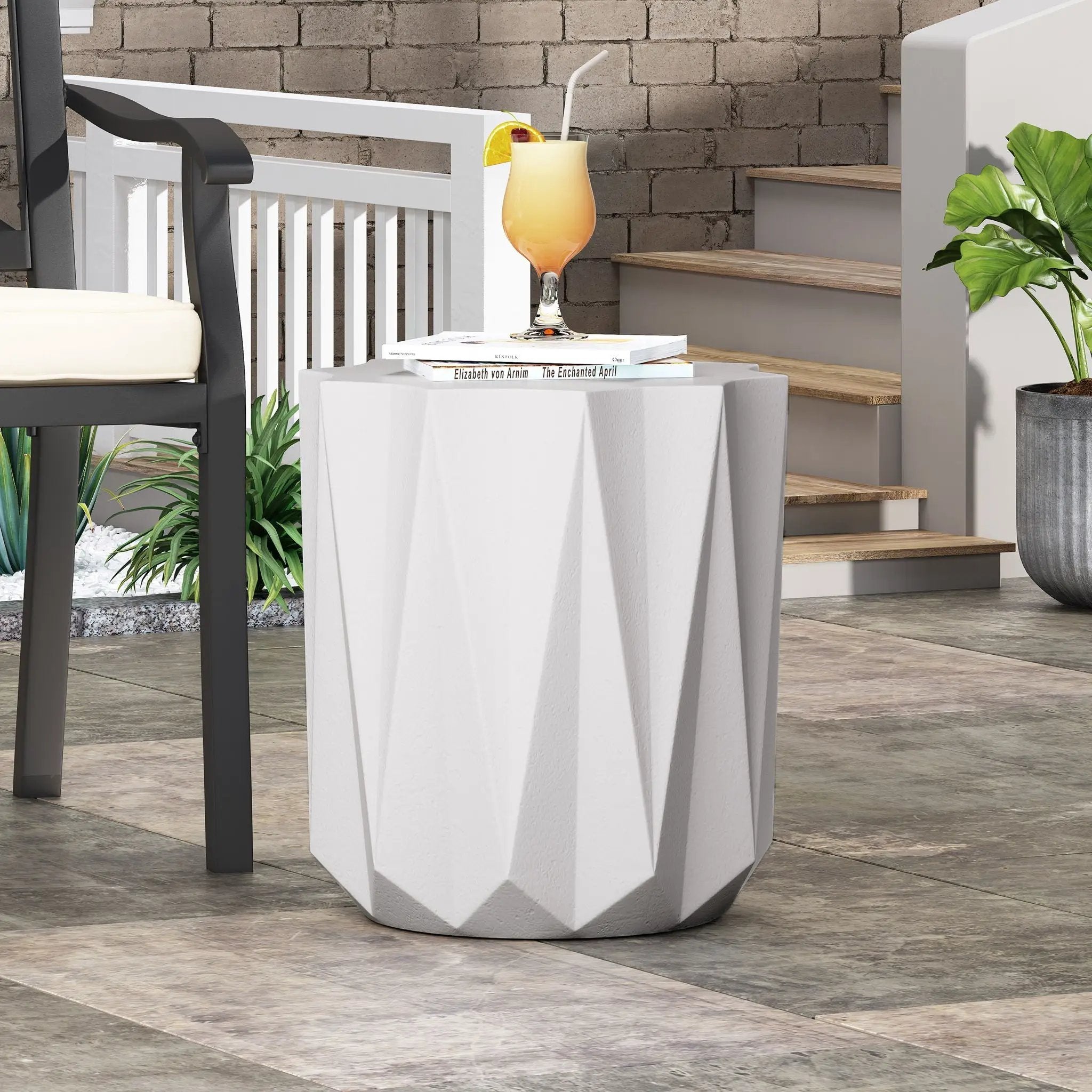Outdoor Lightweight Concrete Side Table - Antique White by HouseOfZazla