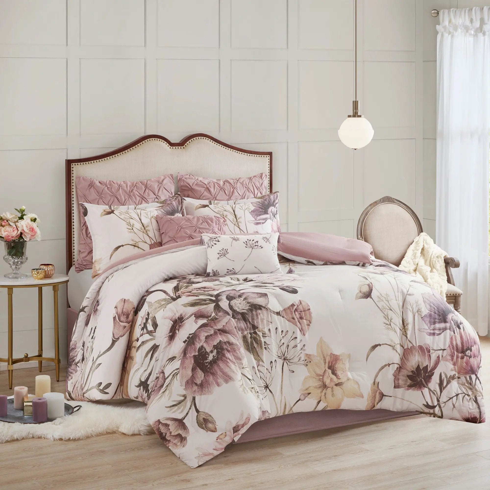 8 Piece Cotton Printed Comforter Set Blush California King by HouseOfZazla