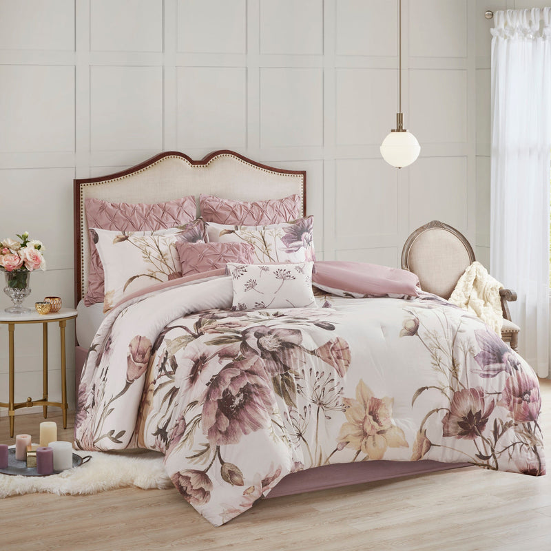 8 Piece Cotton Printed Comforter Set Blush California King by HouseOfZazla