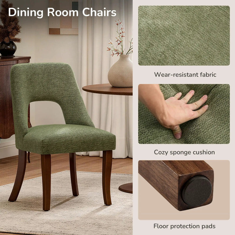 Upholstered Dining Chair With Curved Legs (Set of 2) - Green by HouseOfZazla