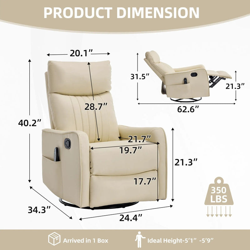 Beige Heat Massage Manual Recliner Chair with Rocker and Swivel by HouseOfZazla