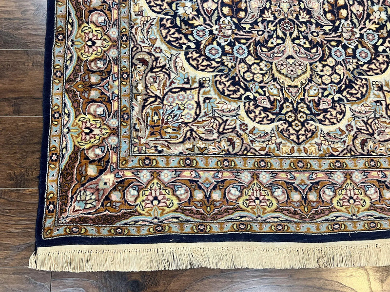 Pak Persian Rug 5x7, Navy Blue Hand Knotted Wool Oriental Carpet 5 x 7 ft, Floral Medallion, Traditional Vintage Pakistani Rug, 225 KPSI by Jewel Rugs
