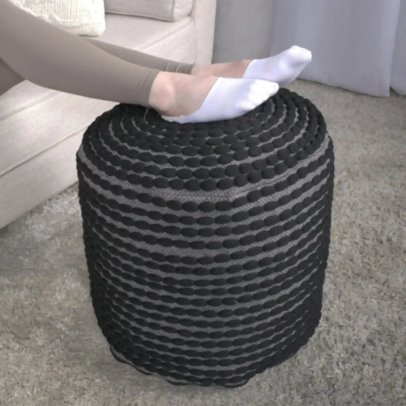 River Handcrafted Cylindrical Pouf in Water Resistant Fabric by HouseOfZazla