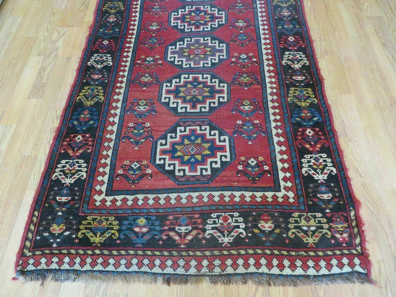 3' 3" X 10' Hand-Knotted Antique Handmade Caucasian Kazak Wool Runner Rug by Jewel Rugs