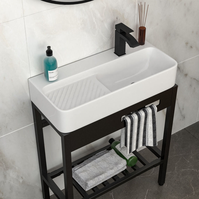 Inspired Console Sink With Built In Washboard, Overflow & Sleek Legs, 28" X 12" - White / Black by HouseOfZazla