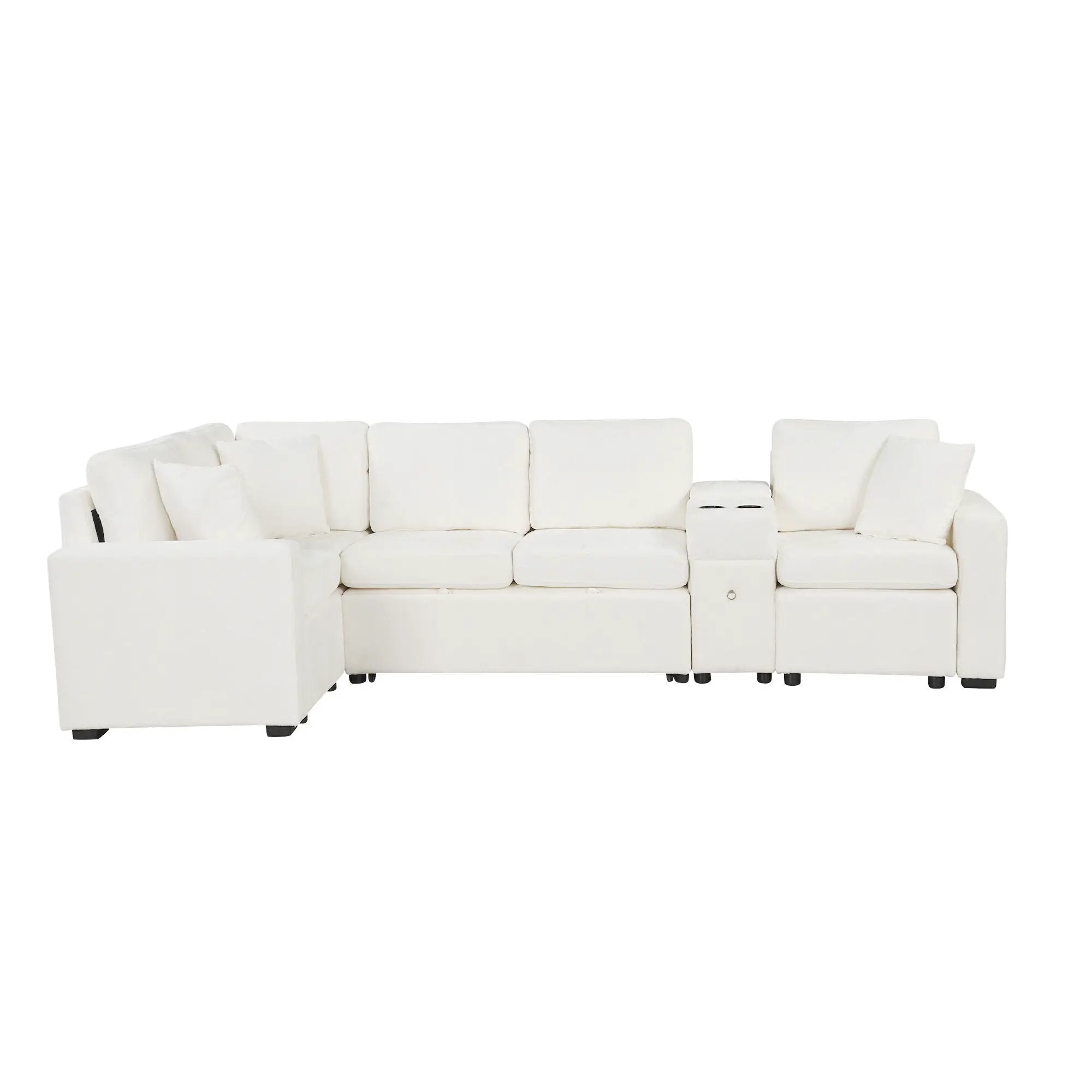 Modular L-Shaped Sectional Sofa Bed With Pull-Out Sleeper, Cup Holders, And Storage by HouseOfZazla