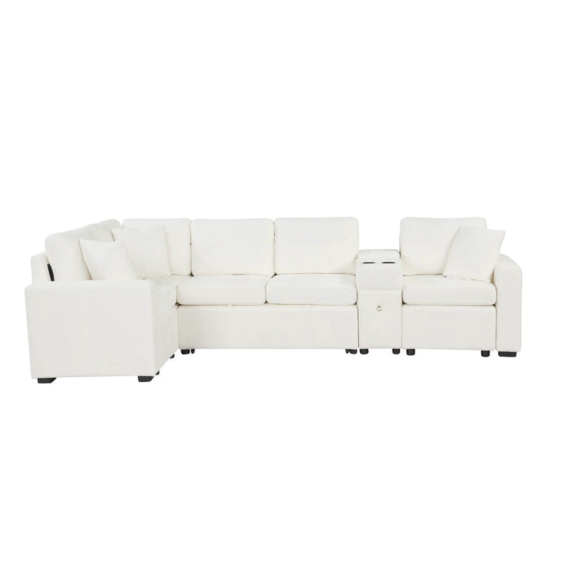 Modular L-Shaped Sectional Sofa Bed With Pull-Out Sleeper, Cup Holders, And Storage by HouseOfZazla