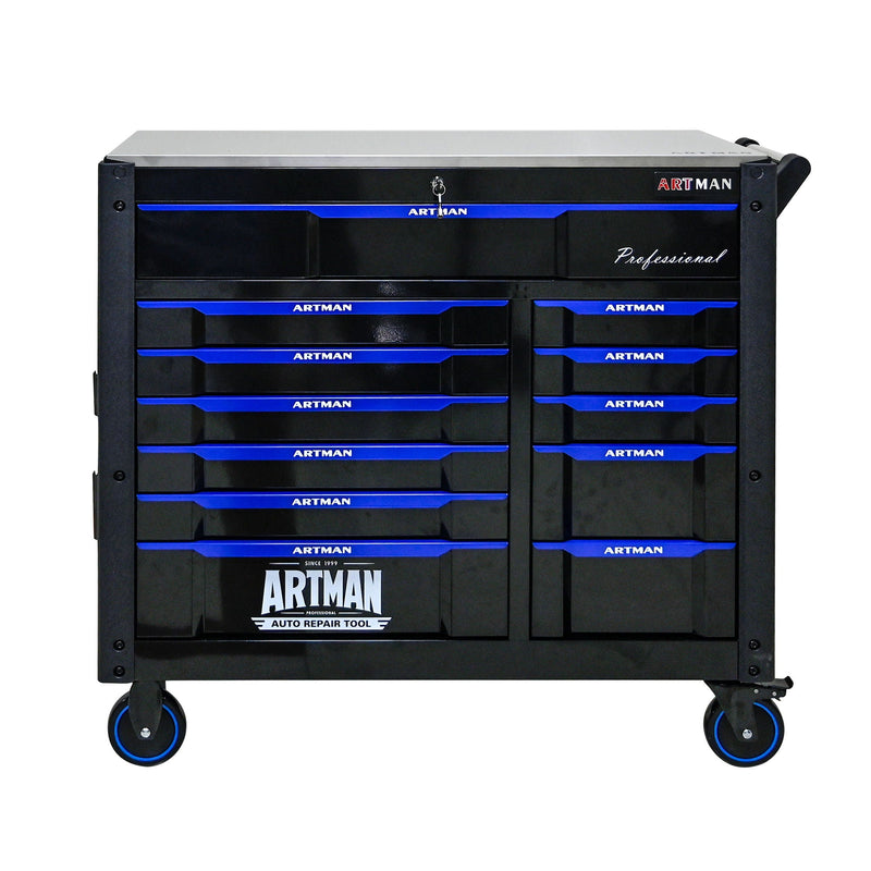 12 Layer Drawer Multi Purpose Tool Cart With Wheels And Iron Top - Black / Blue by HouseOfZazla