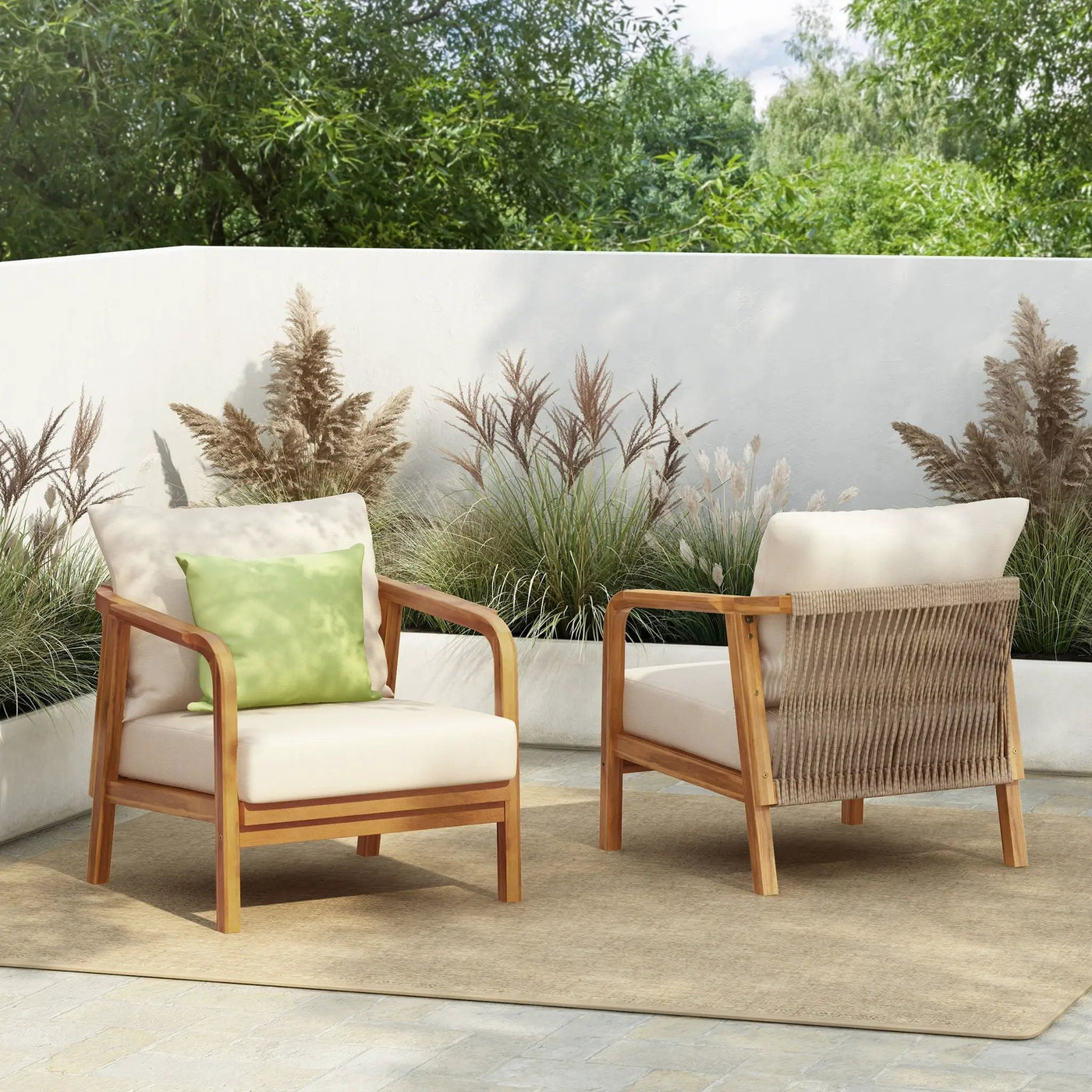 Outdoor Lounge Chair With Woven Backrest and Solid Wood Frame by HouseOfZazla