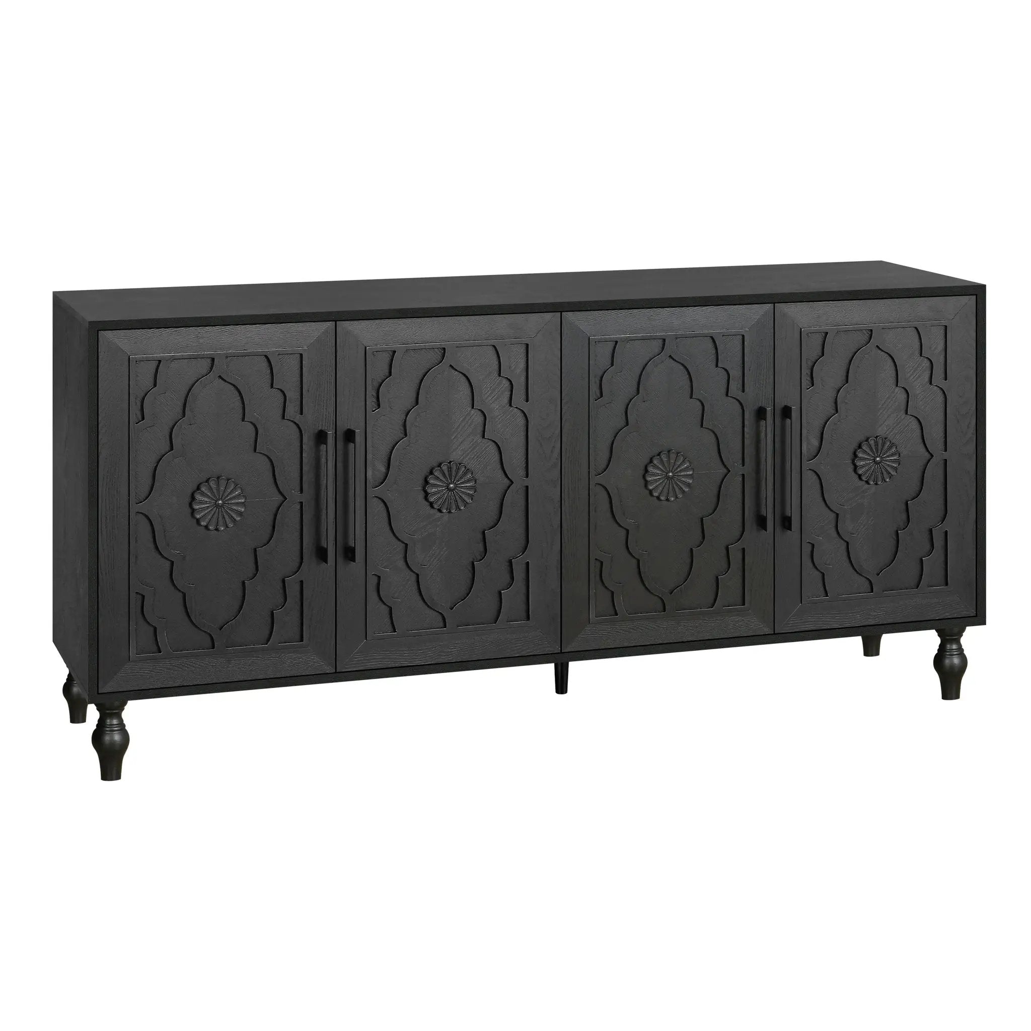 Carved Flower Door Large Storage Cabinet with Metal Handle by HouseOfZazla