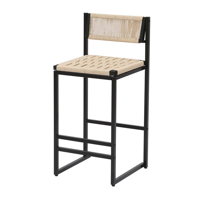 Style B, Woven Bar Stools With Backrest, Paper Rope Weave Dining Chairs For Kitchen Island - Creamy White by HouseOfZazla