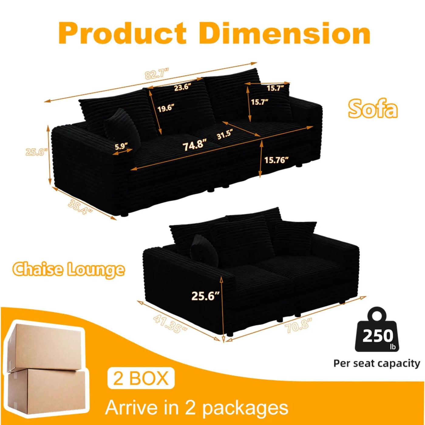 4 Seat Modern Comfy Upholstered Sofa Cloud Couch by HouseOfZazla