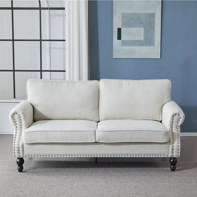 68 Inch Faux Leather Rolled Arm Sofa with Nailhead Trim by HouseOfZazla