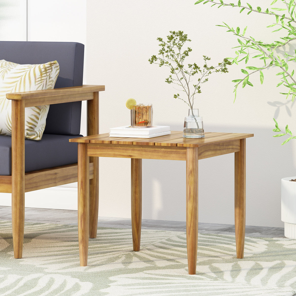 Gavin Side Table with Rustic Slat Top - Acacia Wood, photo 3 of 9
