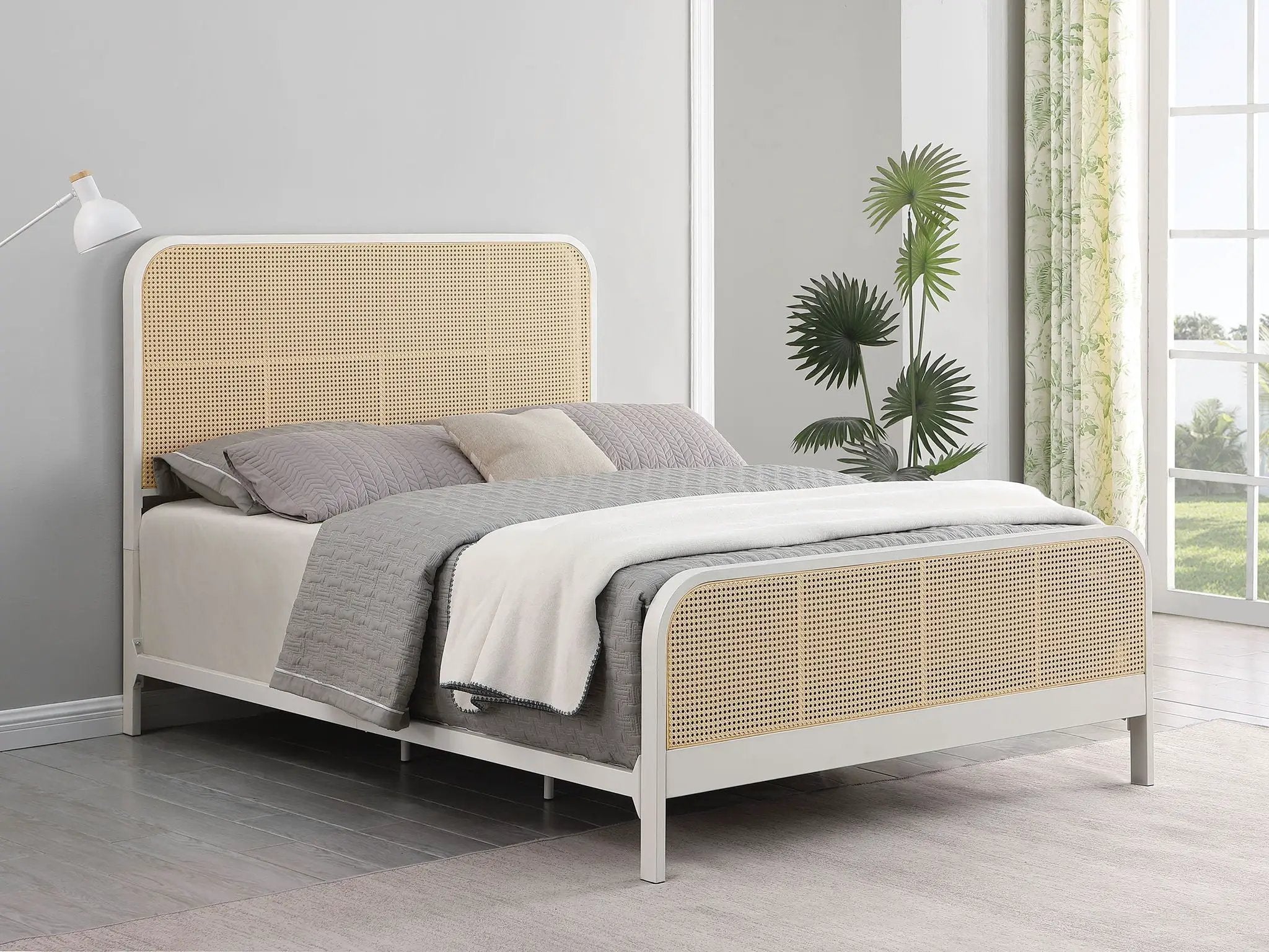 Lanewood Open Cane Webbing Metal Queen Bed White by Unique Piece Furniture