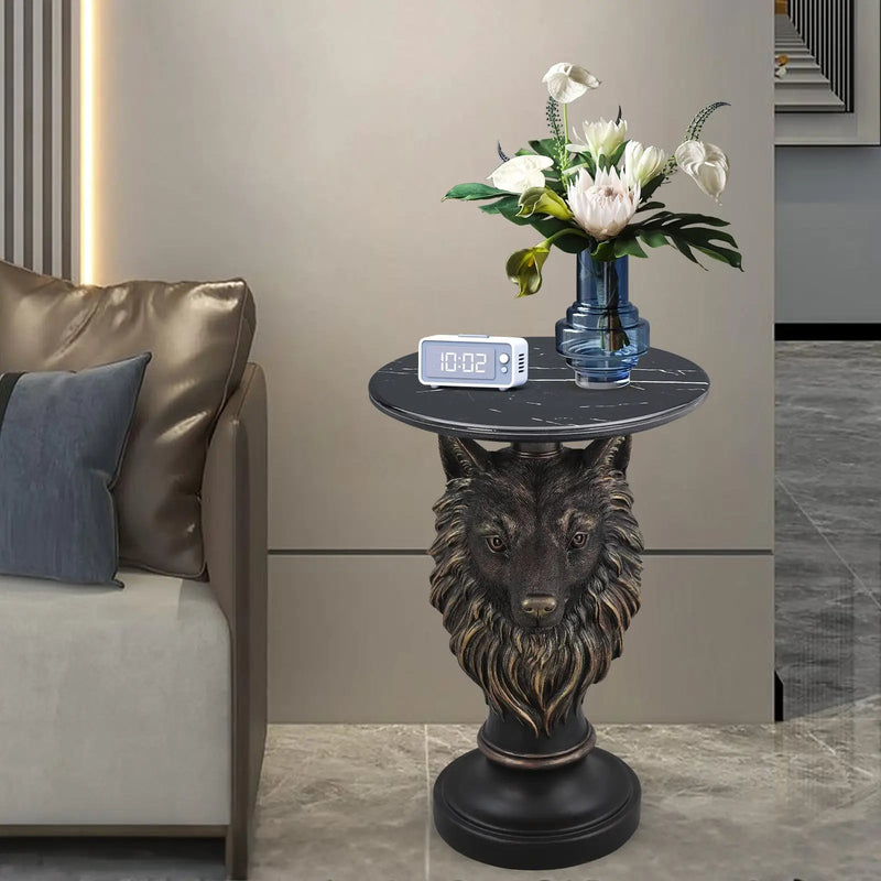 Wolf Head Accent Table Animal Statue End Tables Livingroom by HouseOfZazla