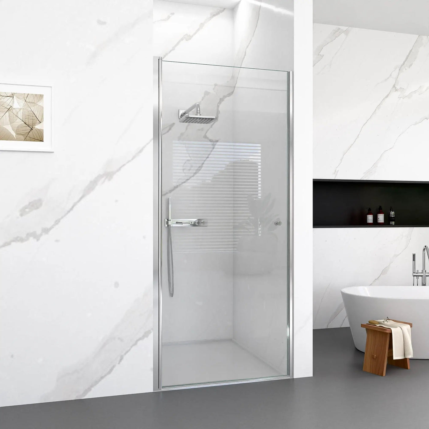 Semi Frameless Circular Pivot Shower Door with 1/4" Tempered Glass by HouseOfZazla