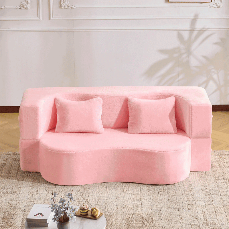 71-Inch Folding Sofa Bed in Pink Chenille with High-Density Foam by HouseOfZazla